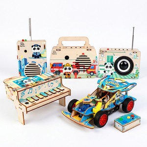 Kit de fabrication éducatif STEAM personnalisé 5 en 1 : Voiture télécommandée en <span class=keywords><strong>bois</strong></span>, interphone sans fil, radio, piano électronique, magnétophone, projet de physique - Product Image 1