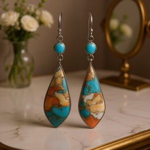 Orecchini Pendenti Vintage E3962 in Argento con Turchese Incastonato, per Uso Quotidiano Femminile - Product Image 2