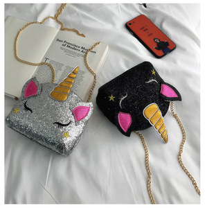 Pullu omuzdan askili çanta çocuklar gökkuşağı sevimli glitter Unicorn Crossbody çanta hediye için - Product Image 2