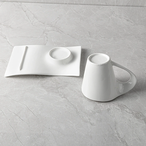 Taza de café con platillo ondulado, juego de tazas de té de cerámica, <span class=keywords><strong>vajilla</strong></span> de cerámica minimalista adecuada para bodas y hoteles - Product Image 2