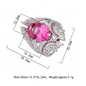 Anello da Cocktail con Zircone Ovale e Ali, Placcato in Rame, Regolabile, Gioiello con Gemma per Donne - Product Image 6