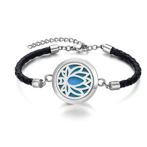 Bracelets en <span class=keywords><strong>cuir</strong></span> d'aromathérapie tendance, diffuseur d'huiles essentielles en <span class=keywords><strong>lotus</strong></span> de 25 mm, <span class=keywords><strong>bracelet</strong></span> diffuseur réglable pour filles - Product Image 1