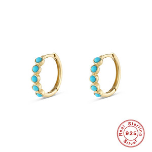 Pendientes de Plata de Ley S925 con Turquesa y Diamantes, Clásicos de Moda Europea y Americana, Pendientes de Aro Versátiles y Sencillos - Product Image 5