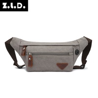 Dompet Kulit Kanvas Crazy Horse Warna Solid ZUOLUNDUO untuk Pria, Tas Pinggang Sport Outdoor Bahan Nylon Motif Kotak, Gaya Travel