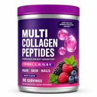 Poudre de peptides de collagène multi-sources saveur baies pour adultes – Soutien des cheveux, de la peau, des ongles et des articulations – Suppléments de collagène hydrolysé pour l'éclat de la peau