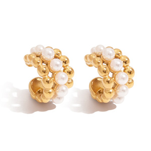 Fashion <b>Cuff</b> <b>Earrings</b> Imitation Pearl Gold Plated Geometric Design Party Jewelry - Product Image 1