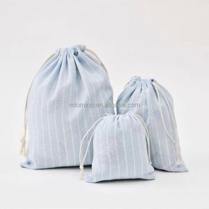 Blue Stripe Cotton Linen Drawstring <b>Bag</b> High Quality Reusable Dust Bread Storage Linen Bread <b>Bag</b> - Product Image 1