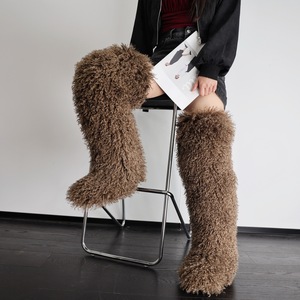 נשים באיכות גבוהה שטוח עקב על הברך מטושטשת פרווה פרווה שלג bootsy bootsofsoft ברך ירך גבוה הבוהן mongolian פרווה מגפיים פרווה - Product Image 6