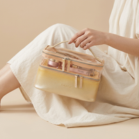 Sac de toilette transparent personnalisé à double couche en PVC et PU, étanche, pochette de toilette transparente, sac de voyage pour femmes, voyage d'affaires