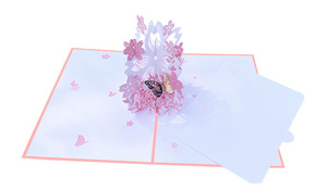 Tarjeta de felicitación 3d hecha a mano, <span class=keywords><strong>Sakura</strong></span>, cesta hueca, para boda, cumpleaños, Pop-Up - Product Image 6