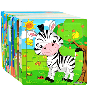 En gros 9 PCS Préscolaire Intelligence Dessin Animé Carton Peinture Personnalisé 3D En Bois Puzzle Animal Jouet Éducatif - Product Image 1