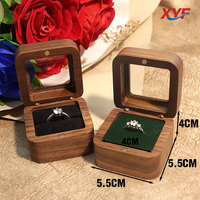 Boîte à bagues en bois pour couple, avec fenêtre, à fente unique, en velours, pour demande en mariage, rangement et emballage de bijoux
