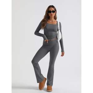 À la mode reine femmes deux pièces pour salon ensembles 2 pièces automne tenues à manches longues col carré hauts pantalons évasés survêtements vêtements - Product Image 4