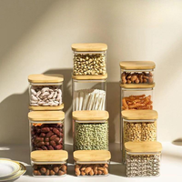 Frascos de Vidrio de Borosilicato Herméticos con Tapas de Bambú, Recipientes Apilables para Alimentos de Cocina, para Granos y Pasta