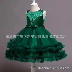 Robe de bal en tulle vert pour enfants, col cœur, robe de princesse pour anniversaire, mariage, spectacle - Product Image 2