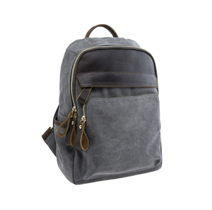 17SC-6355D gris clásico calidad lienzo mochila de viaje de Caballo Loco de hombro de cuero de <span class=keywords><strong>la</strong></span> <span class=keywords><strong>vaca</strong></span>, bolsa de paquete - Product Image 2