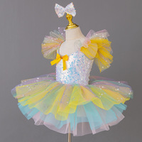 Robe tutu de ballet colorée à paillettes pour filles, costume de danse scintillant et bouffant, tenues de compétition lyrique