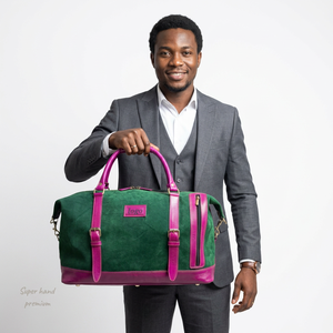 Bolsa de Viaje de Piel de Ante Genuina con Logotipo Personalizado, Verde y Morado, Bolsa de Viaje de Piel de Vaca Auténtica para Fin de Semana - Product Image 5