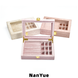 Boîte à bijoux rectangulaire <span class=keywords><strong>de</strong></span> luxe en velours avec couvercle en acrylique transparent, multi-compartiments pour bagues, boucles d'oreilles, colliers, organiseur <span class=keywords><strong>de</strong></span> bijoux, logo personnalisé - Product Image 1
