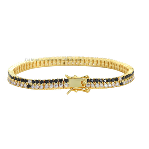 Black and White Zircon Tennis <b>Bracelet</b> <b>Copper</b> Inlaid Black and White Double Row Zircon Tennis Chain Tanjing Fashion - Product Image 4