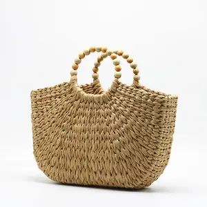 新设计金色供应商热卖草编手提袋最新设计师手工越南巴厘岛编织草编沙滩包