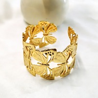 Bracelet manchette en acier inoxydable plaqué or 18 carats, design ajouré tendance, motif floral et feuille vintage, cadeau pour femme