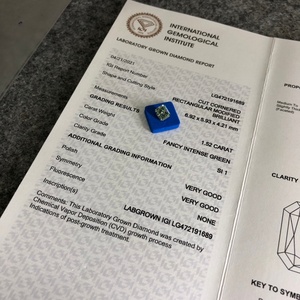 Diamant bleu de laboratoire cultivé, taille coussin, 1,5 carats, SI1, vert intense fantaisie, CVD - Product Image 4