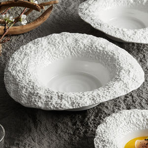 럭셔리 화이트 도자기 멋진 그릇 락 스톤 패턴 세라믹 과일 샐러드 수프 서빙 그릇 레스토랑 - Product Image 3