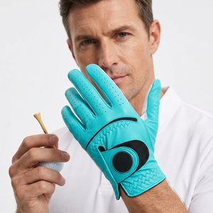 Gant de golf QASWA SPORTS Premium Teal White antidérapant avec marqueur de balle magnétique, respirant, en cuir véritable, fermeture auto-agrippante - Product Image 1