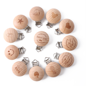 Attache-sucette rond en bois naturel, Design personnalisé en bois naturel pour bébé, 10 pièces 35mm - Product Image 2