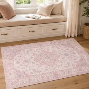 Alfombra Lavable <span class=keywords><strong>LIVEBOX</strong></span> Rosa de Poliéster con Pelo Cortado y Texturizado, 5x7, Grande, Estilo Tribal Vintage, Antideslizante, para Sala de Estar o Dormitorio - Product Image 5