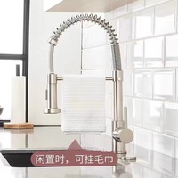 Robinet de cuisine monotrou en acier inoxydable 304, eau chaude/froide, modèle télescopique extractible et relevable, direct usine - Réf. 33