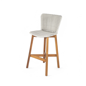 Adjustable Outdoor Bar <b>Stool</b> Teak Wood with Light Grey Wicker Set of 2 for Restaurant & Cafe <b>Dining</b> - Product Image 4