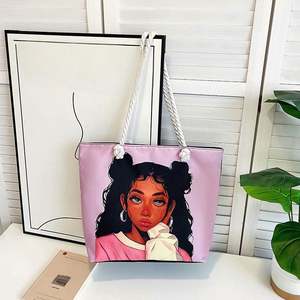 กระเป๋าถือสะพายไหล่ผ้าแคนวาสพิมพ์ลายสำหรับผู้หญิง รุ่น I-0378  ขนาดใหญ่  ปิดด้วยซิป  กระเป๋าสะพายข้างและกระเป๋าช้อปปิ้ง - Product Image 4