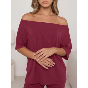 Fisoew Womens 2 Piece Lounge <b>Set</b> Oversized T Shirt Biker Shorts Summer Casual Matching Outfit Breathable <b>Knitted</b> <b>Set</b> - Product Image 2
