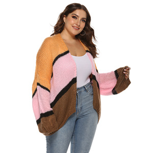 2020 New Mezza <span class=keywords><strong>Cardigan</strong></span> Punto 100% <span class=keywords><strong>Acrilico</strong></span> A Righe di Colore Più Il Formato Delle Donne Maglione <span class=keywords><strong>Cardigan</strong></span> - Product Image 2