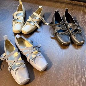 Zapatos de Ballet para Mujer, Tendencia 2025, Alta Calidad, Punta Cuadrada, Estilo Casual Mary Jane, Tacón Bajo, Zapatos Planos para Caminar - Product Image 1