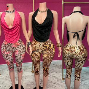 D0050-summer Bộ Phụ Nữ 2025 Crop Top Và Capris <span class=keywords><strong>Set</strong></span> Cho Phụ Nữ Hai Mảnh Phù Hợp Với Bộ Phụ Nữ Quần Áo Sexy - Product Image 1