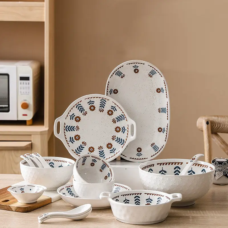 Ciotola e set di piatti per minestra di stoviglie in ceramica grezza in stile giapponese di nuovo design originale