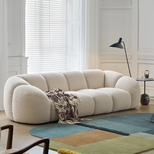 Juego de sofá Seccional de tela de estilo crema Retro francés en línea de diseñador <span class=keywords><strong>Boom</strong></span> para apartamento pequeño, sala de estar, relleno de esponja - Product Image 1