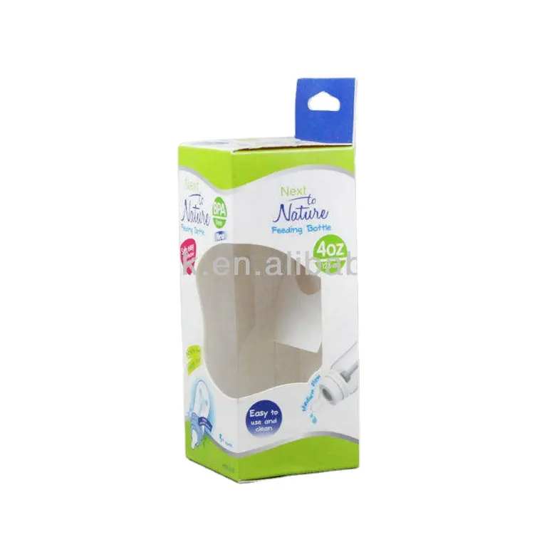 Custom logo empty baby milk water feeding bottle paper packaging box with Pvc window