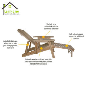 Bitmemiş ahşap Adirondack sandalye ile pulottoman osmanlı için plaj havuz parkı oturma odası eğlence açık plaj şezlong - Product Image 3