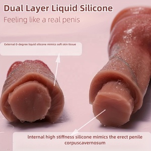Consolador de silicona líquida de doble capa de Color carne marrón oscuro OEM, consolador realista de incitación interna media, juguete sexual para parejas - Product Image 5