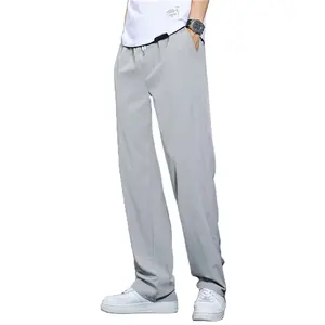 Pantalones de seda de hielo para hombre, pantalones informales versátiles holgados de tubo recto, pantalones finos de verano para hombre, talla grande, ligeros, High Street