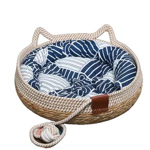 <b>Cat</b> Bed Round Rattan Breathable Polyester Fiber Fill Extra Large Size For <b>Cats</b> Summer Pet Supplies - Product Image 5