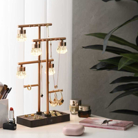 Support de Rangement de Maquillage à 3 Niveaux en Métal Doré, Lampe de Table LED DC à Commande Tactile, Design Moderne, Présentoir de Luxe pour Boucles d'Oreilles - Vente en Gros