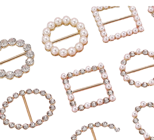 Cinturón plateado ajustable Cuentas de perlas Decoraciones de diamantes de imitación Aleación de plástico Hebillas de esquina de metal para ropa Bufanda Anillo de camiseta - Product Image 2