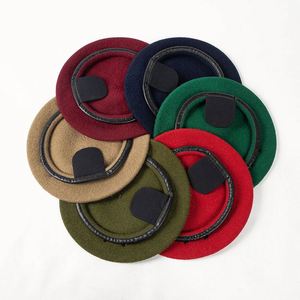 Spring Autumn Winter Large <b>Head</b> Size Wool Beret <b>Training</b> Security Guard Hat PU Leather Binding Beret Hat - Product Image 2