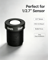 Objectif IR haute définition 5MP avec interface M12, objectif grand angle 8 mm 1/2,7 pouce pour caméra IP de sécurité