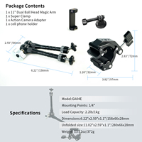 Bras Magique pour Appareil Photo avec Super Pince, Accessoires de Photographie en Alliage d'Aluminium Noir+Argent pour Support de Capteur, Connecteur Universel